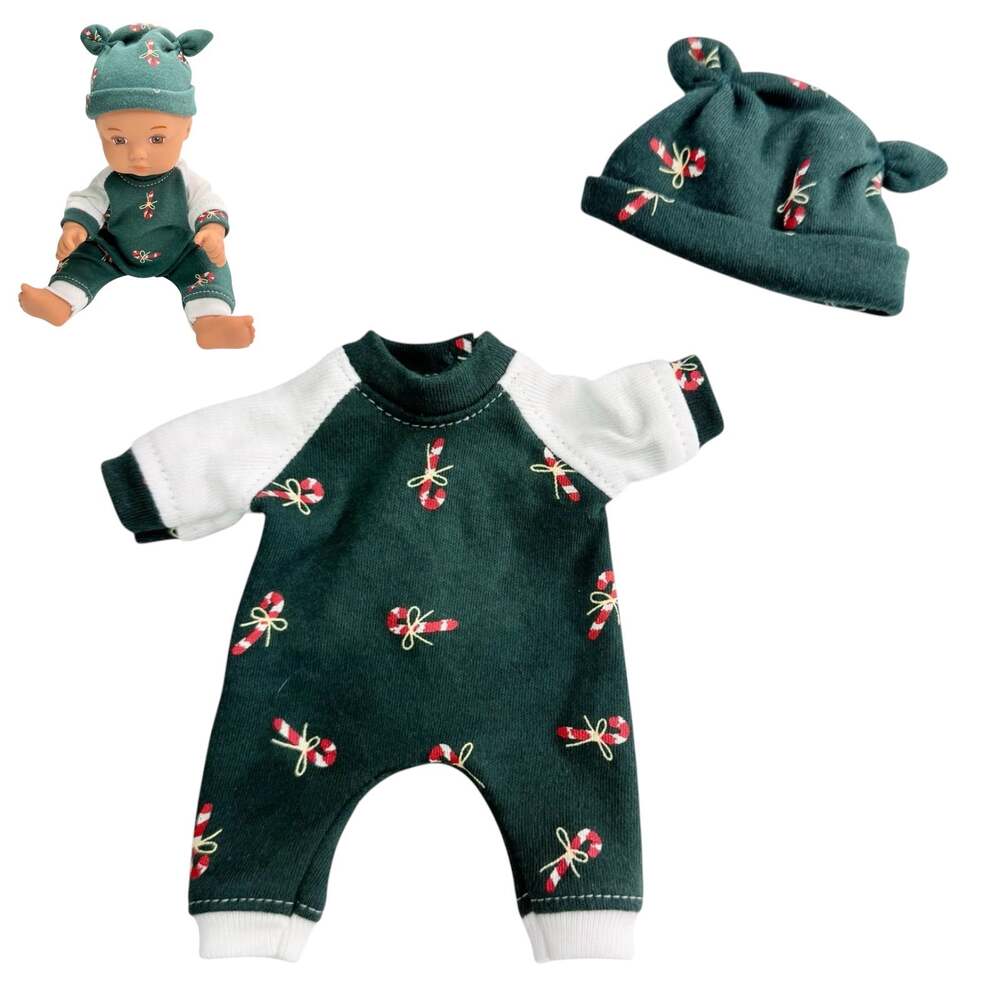 Christmas Doll Clothes Sleeper & Hat Pjs Fits American Girl Little Bitty Baby 7"